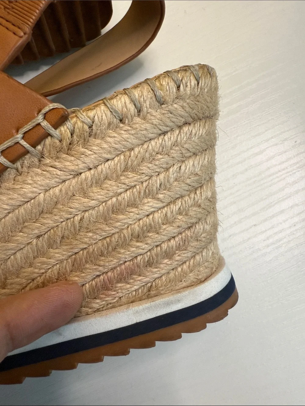 Tommy Hilfiger Cognac Leather Espadrille Wedge Sandals